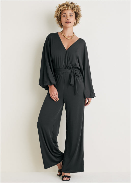 Volume Sleeve Detail Jumpsuit - Jet Black | Venus Limited Edition