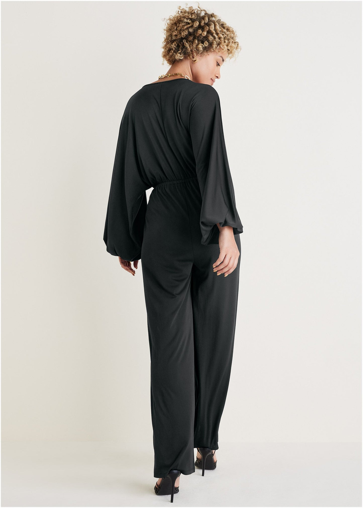 Volume Sleeve Detail Jumpsuit - Jet Black | Venus Limited Edition