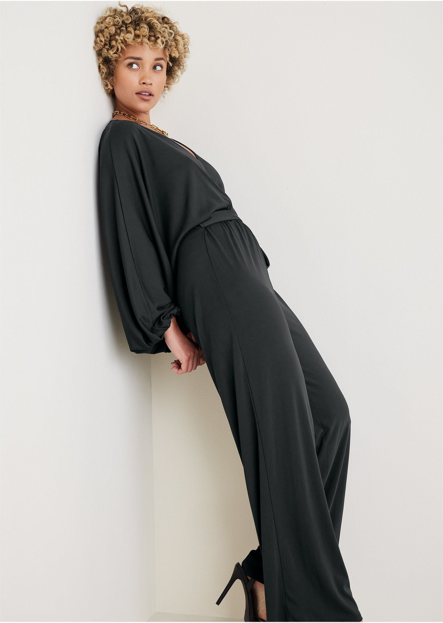 Volume Sleeve Detail Jumpsuit - Jet Black | Venus Limited Edition