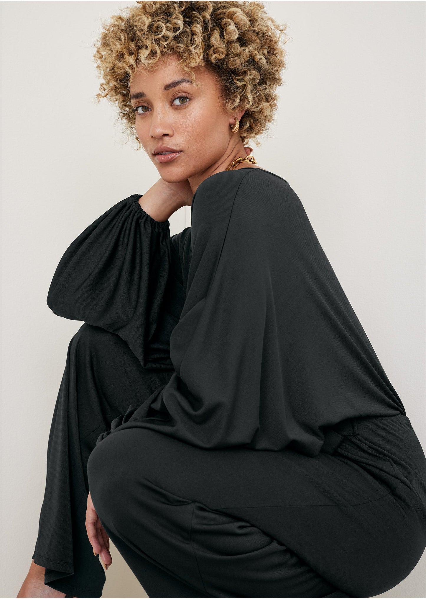 Volume Sleeve Detail Jumpsuit - Jet Black | Venus Limited Edition