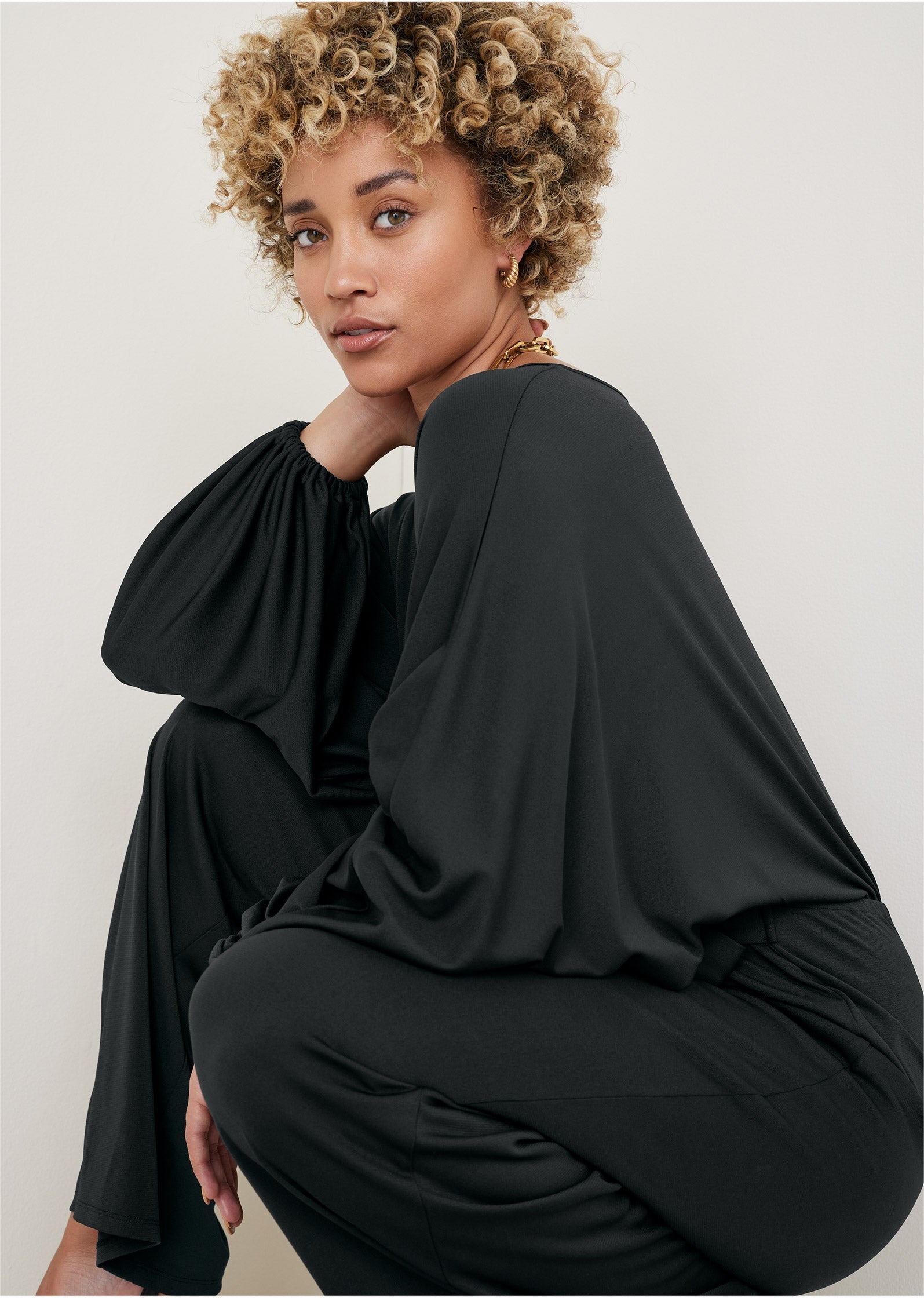Volume Sleeve Detail Jumpsuit - Jet Black | Venus Limited Edition