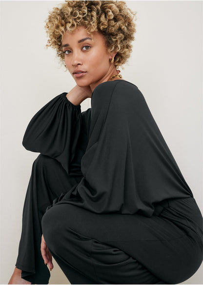 Volume Sleeve Detail Jumpsuit - Jet Black | Venus Limited Edition