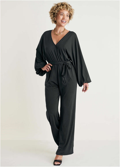 Volume Sleeve Detail Jumpsuit - Jet Black | Venus Limited Edition