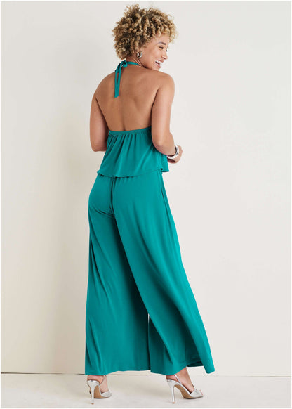 Cross Neck Jumpsuit - Tropical Green | Venus Sale