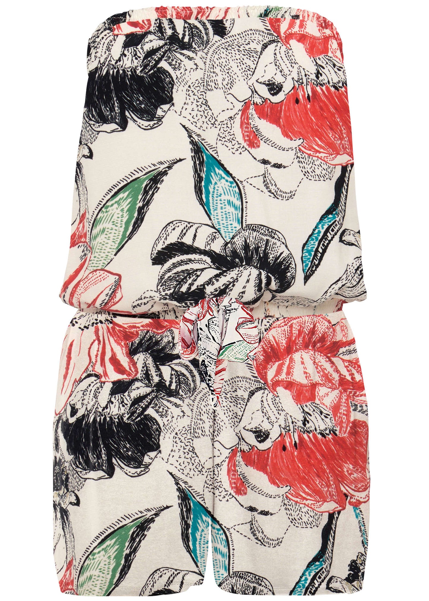 Strapless Blouson Romper - Red Multi | Venus Cost Saving