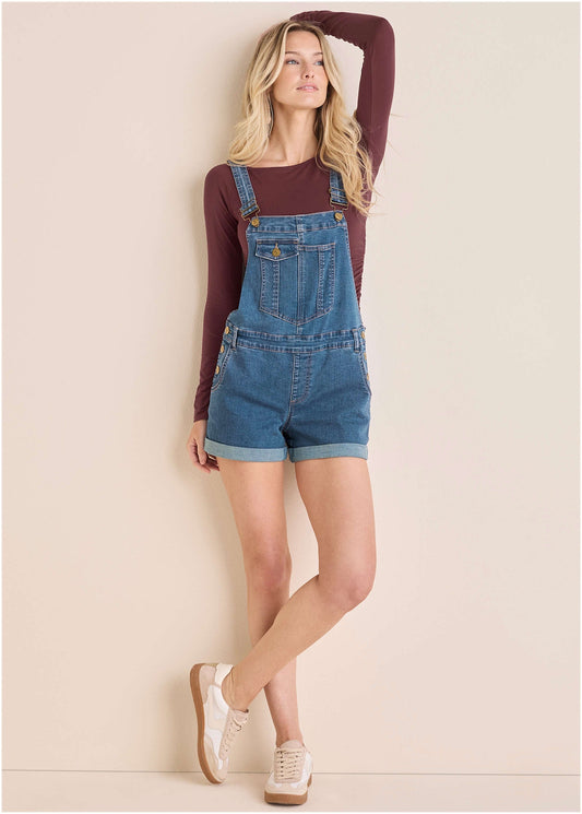 V-Back Denim Overalls - Medium Wash | Venus Budget Friendly