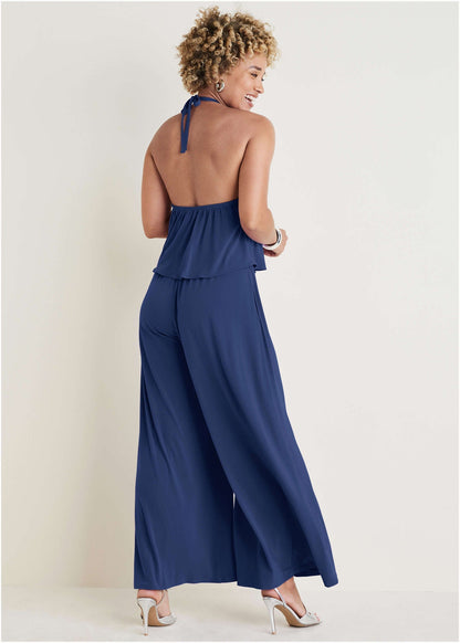 Cross Neck Jumpsuit - Dark Blue | Venus Featured