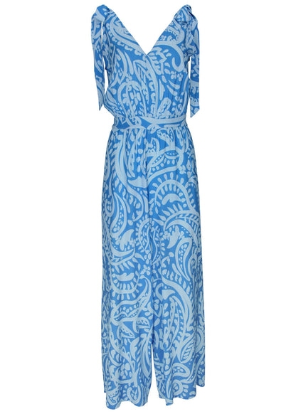 Tie-Strap Wide Leg Jumpsuit - Blue Allover Spring Paisley | Venus Customer Favorite