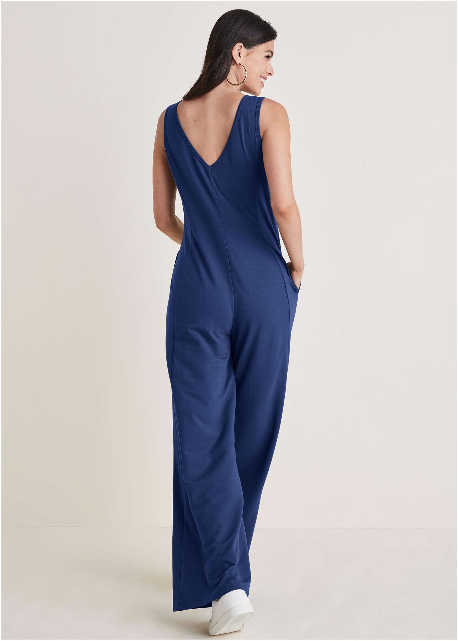 Relaxed V-Neck Jumpsuit - Dark Blue | Venus Sale