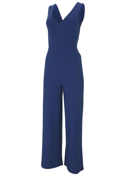 Relaxed V-Neck Jumpsuit - Dark Blue | Venus Sale