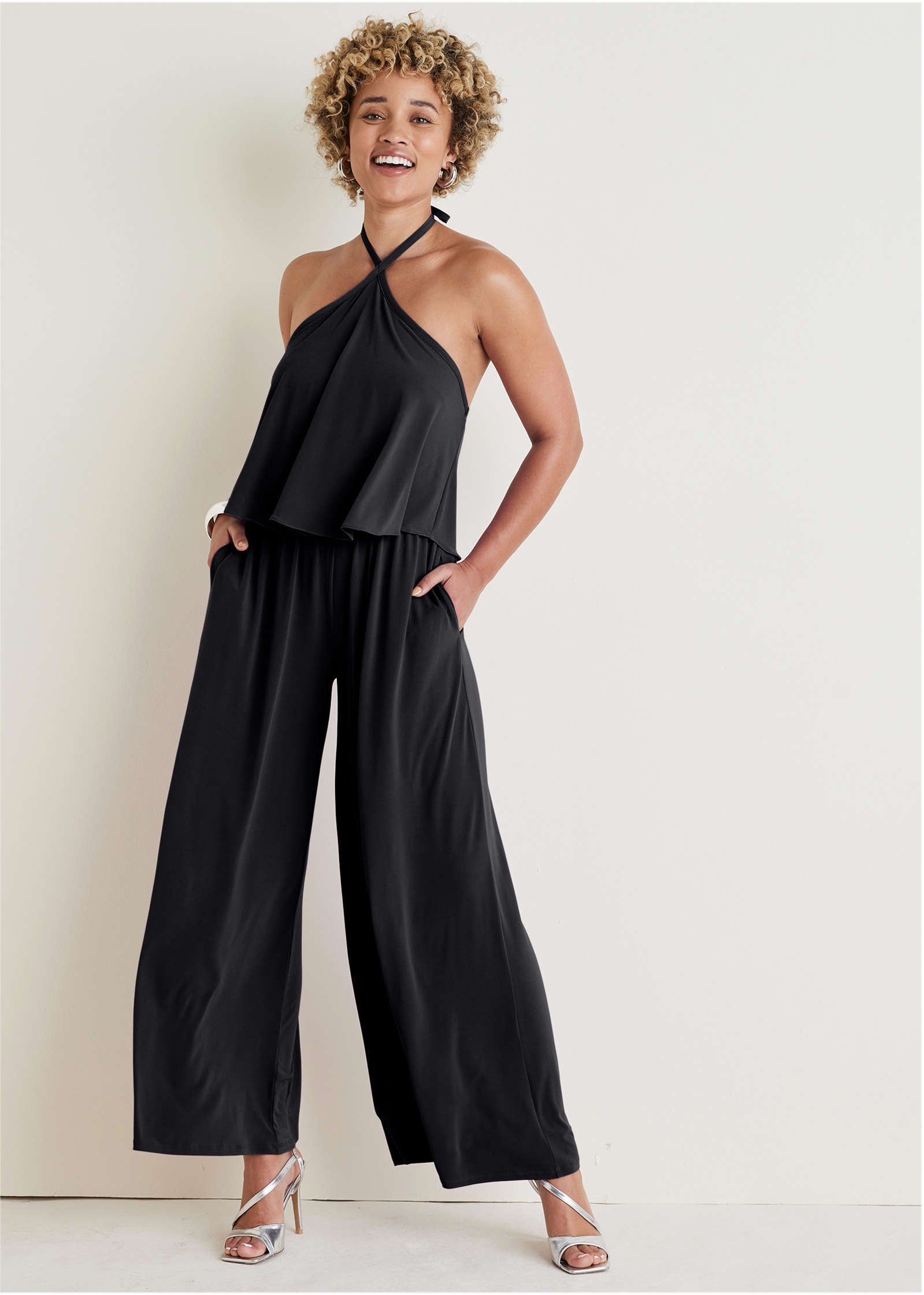 Cross Neck Jumpsuit - Jet Black | Venus Cost Saving