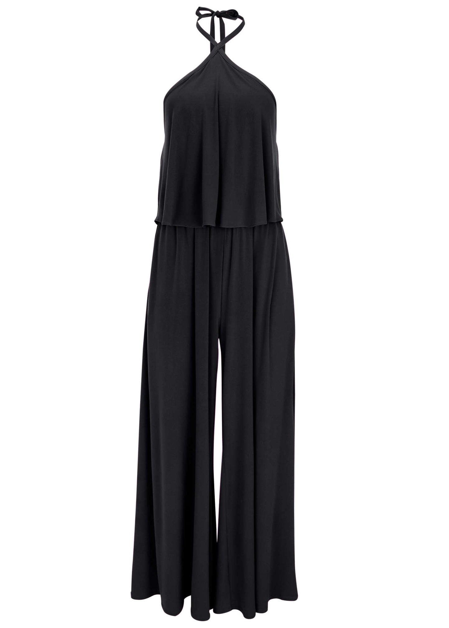 Cross Neck Jumpsuit - Jet Black | Venus Cost Saving