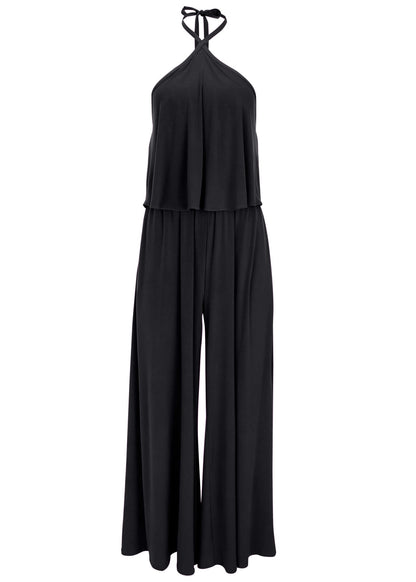 Cross Neck Jumpsuit - Jet Black | Venus Cost Saving