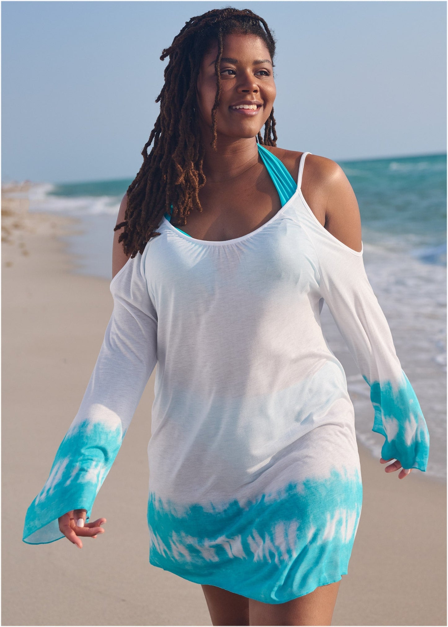 Cold Shoulder Cover-Up - Aqua & White | Venus Best Seller