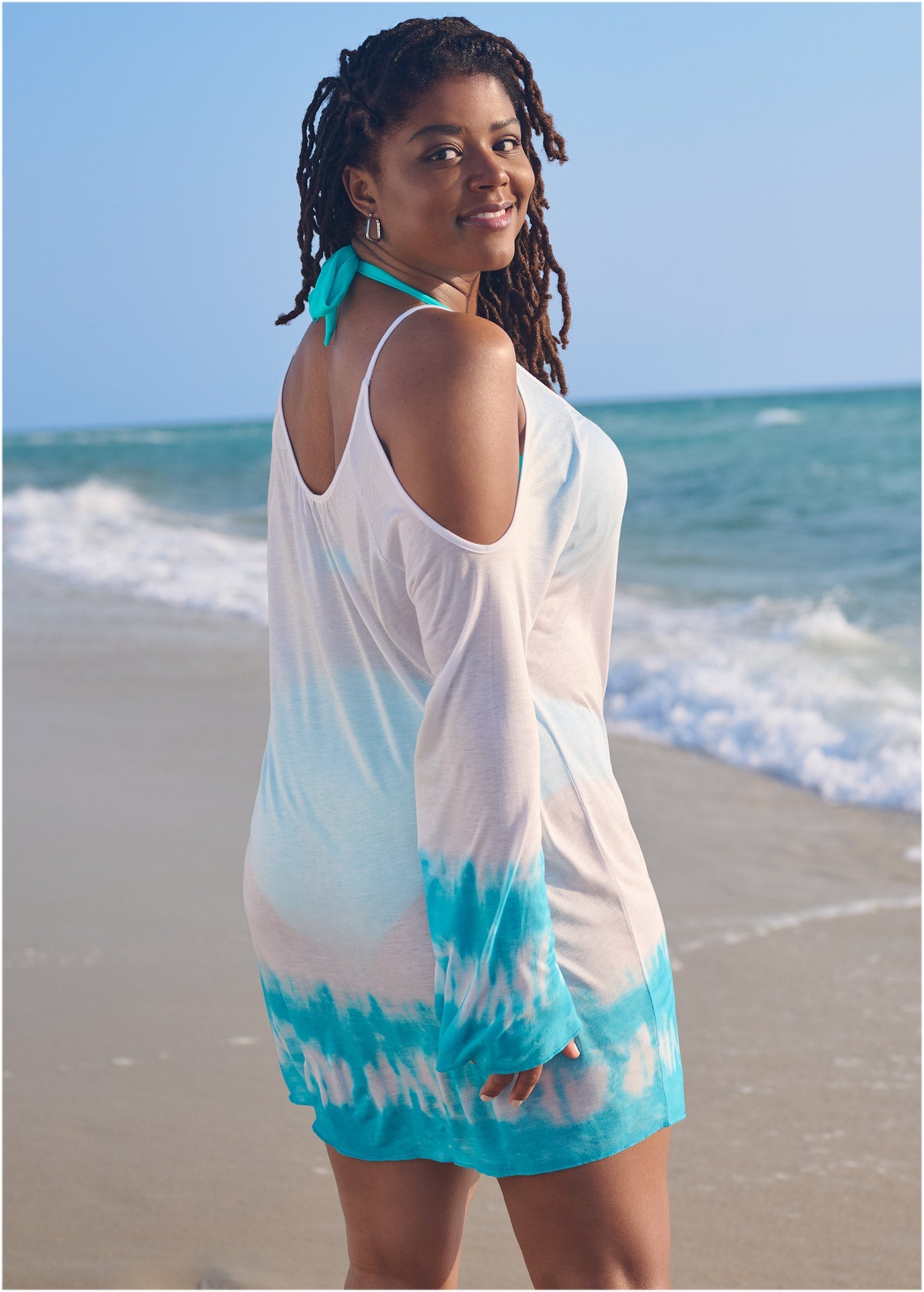 Cold Shoulder Cover-Up - Aqua & White | Venus Best Seller