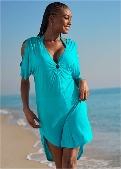 Ring Front Dolman Cover-Up - Aqua Reef | Venus Customer Favorite