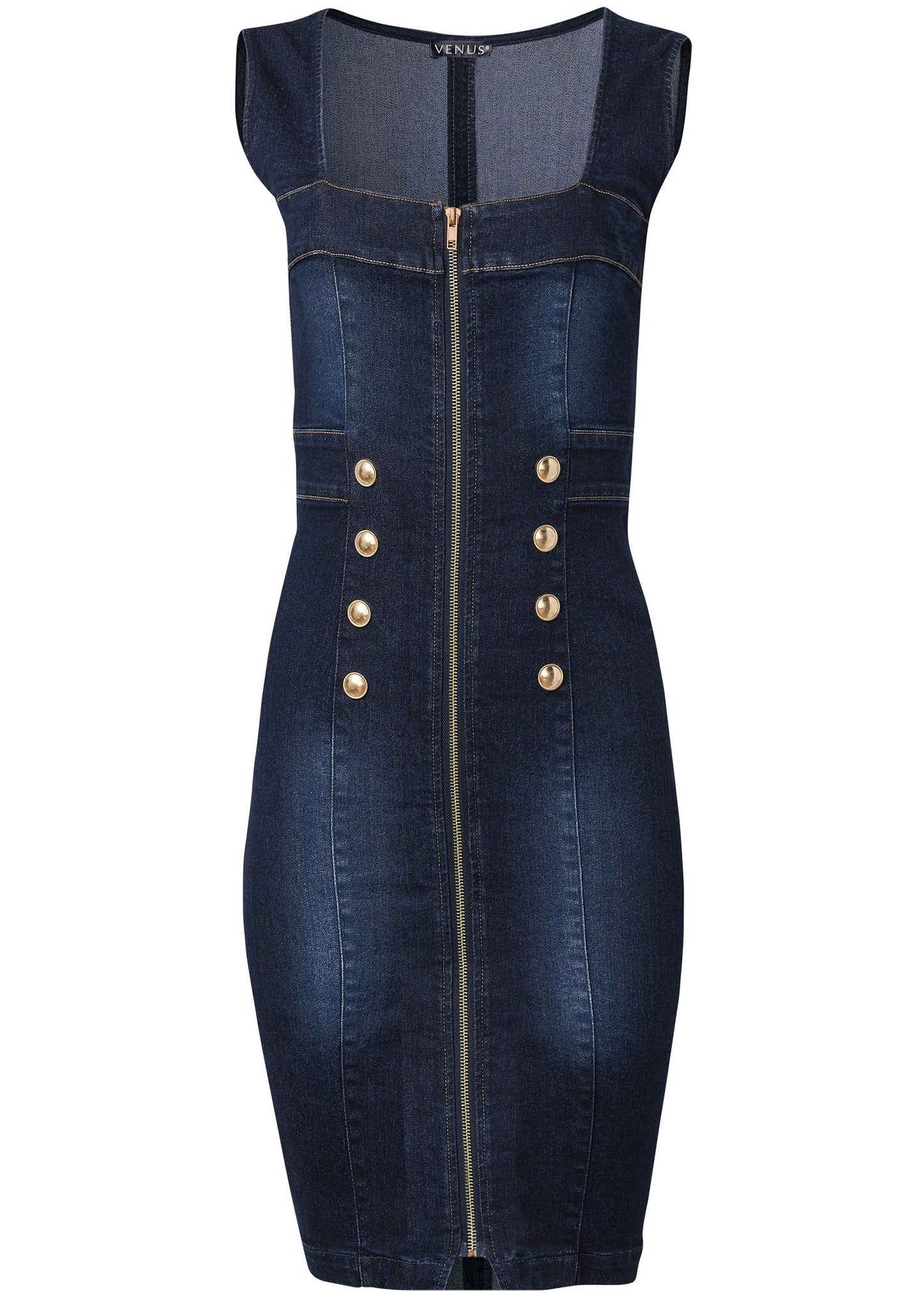 Zip-Front Denim Dress - Dark Wash | Venus Cost Saving