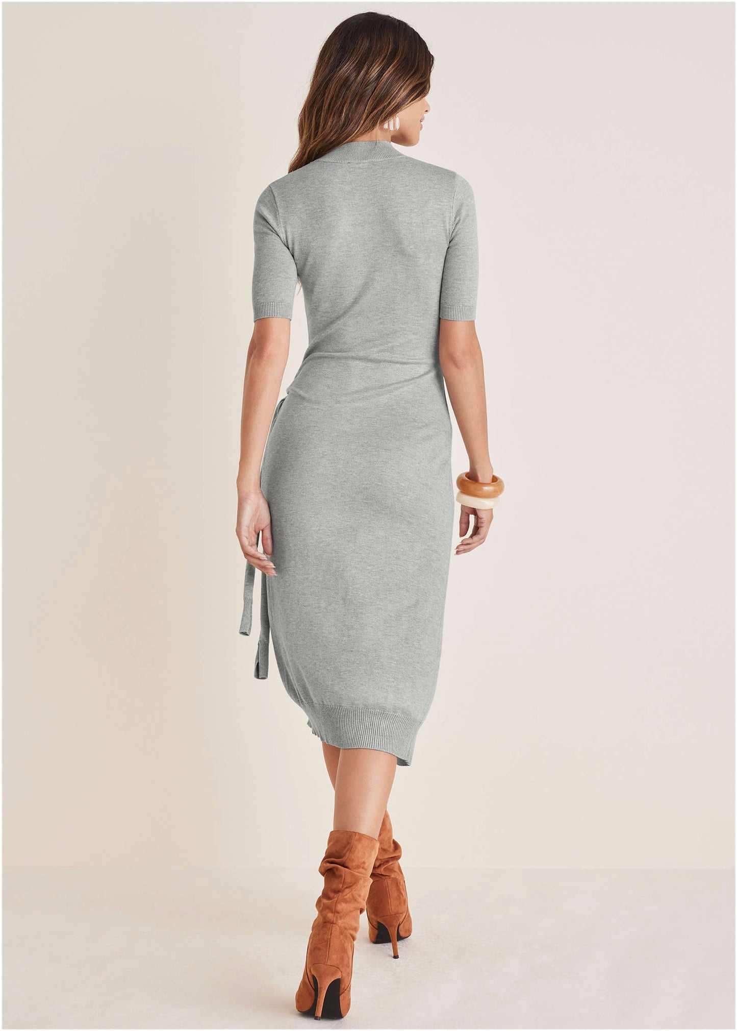 Tie Side Sweater Dress - Light Heather Grey | Venus Affordable