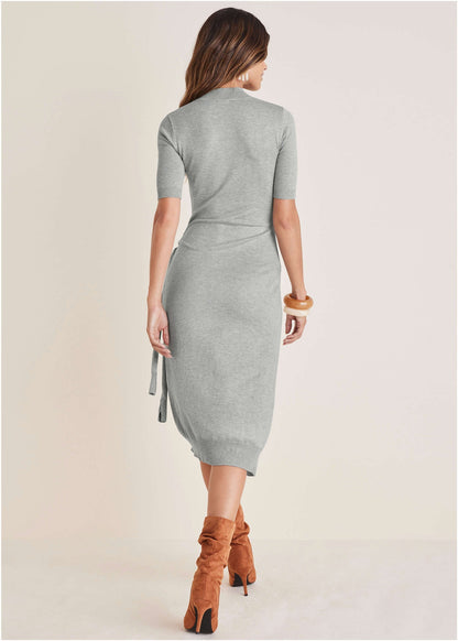 Tie Side Sweater Dress - Light Heather Grey | Venus Affordable