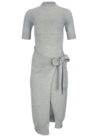 Tie Side Sweater Dress - Light Heather Grey | Venus Affordable