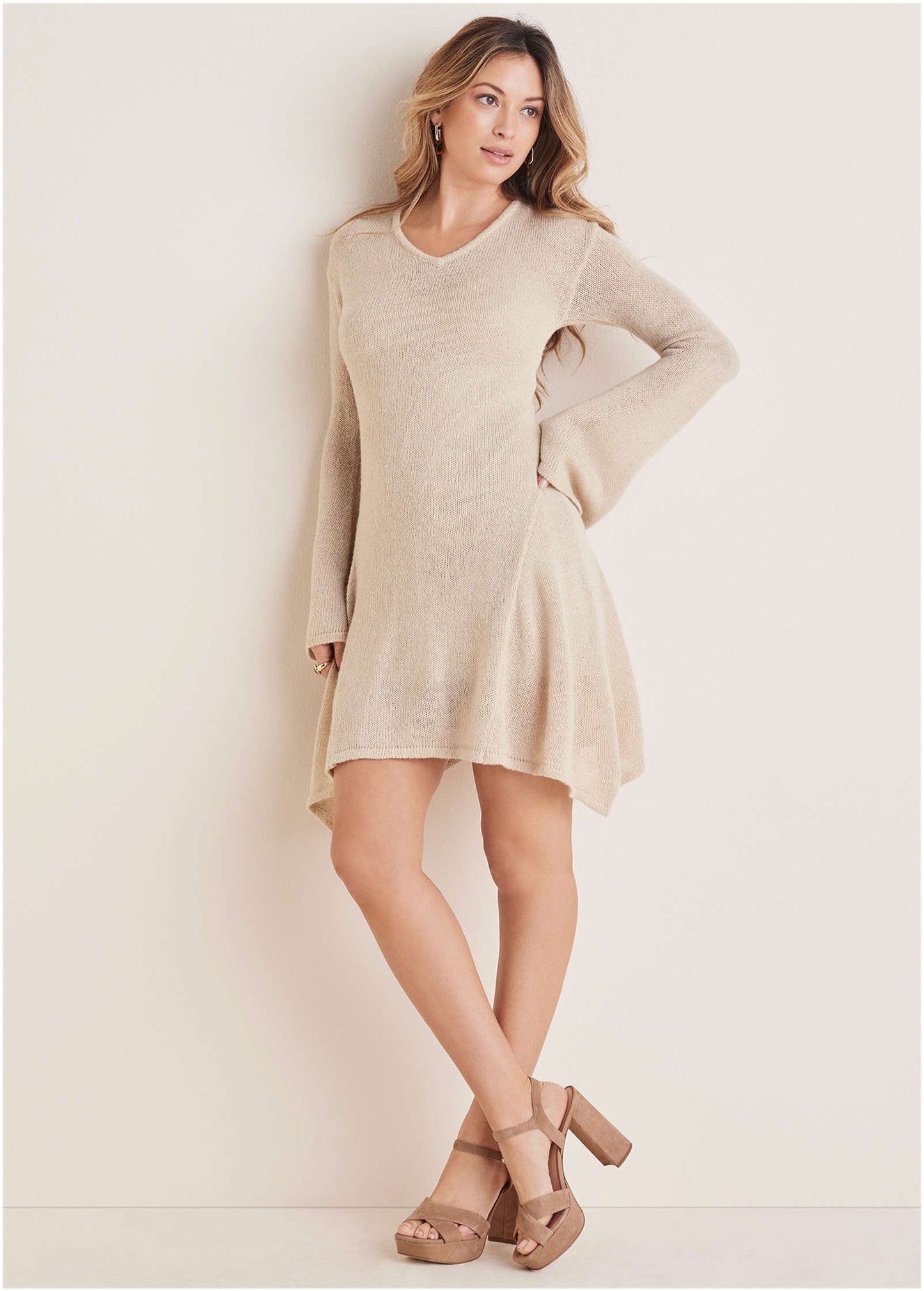 Bell Sleeve Sweater Dress - Oatmeal | Venus Budget Friendly