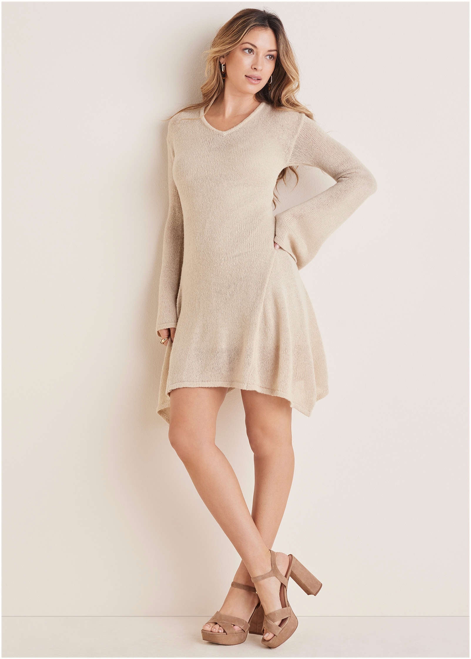 Bell Sleeve Sweater Dress - Oatmeal | Venus Budget Friendly