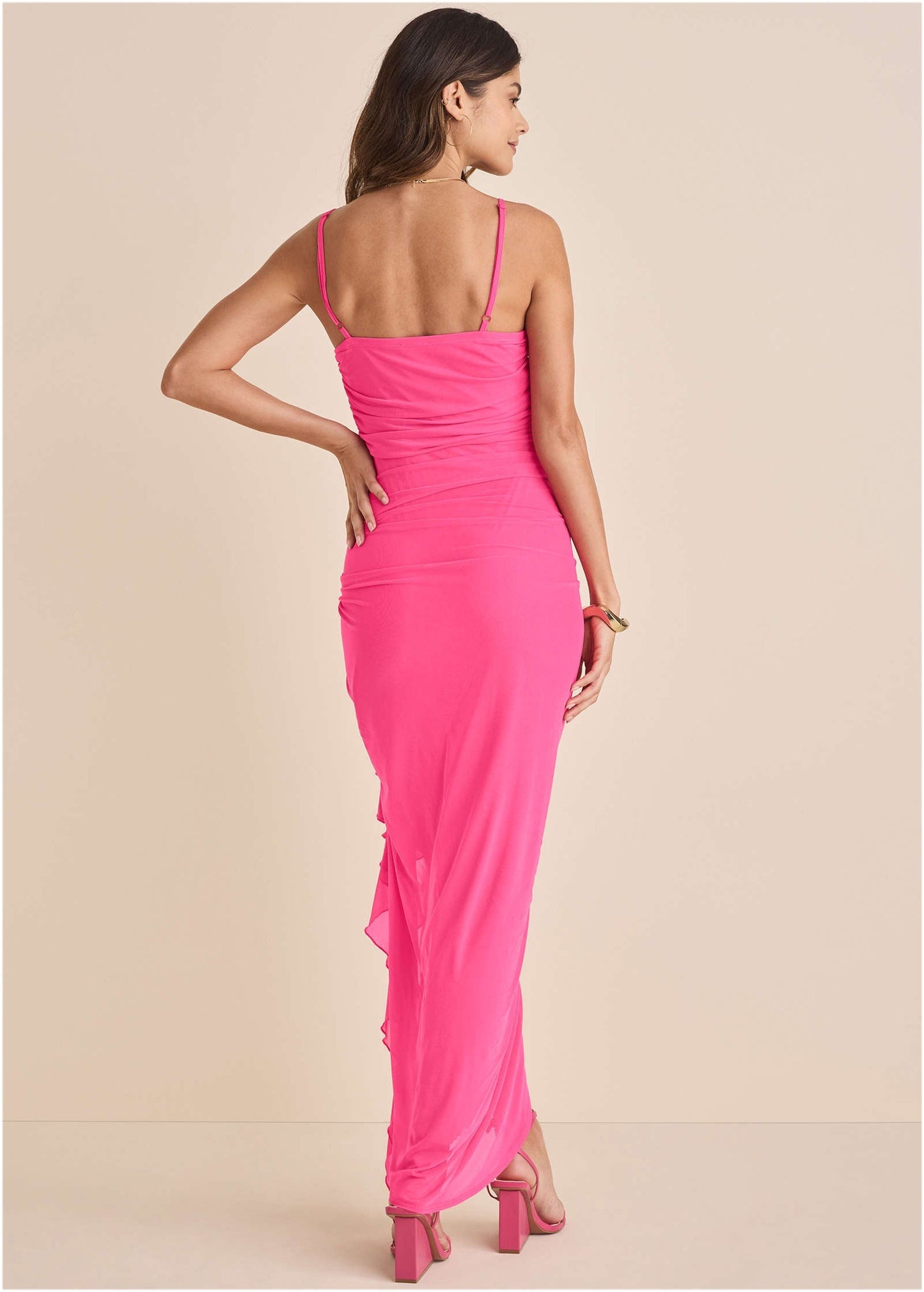Side Ruffle Mesh Maxi - Pink | Venus Special Offer