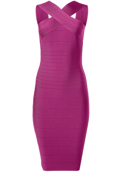 Cross-Neck Bandage Dress - Dark Pink | Venus Sale
