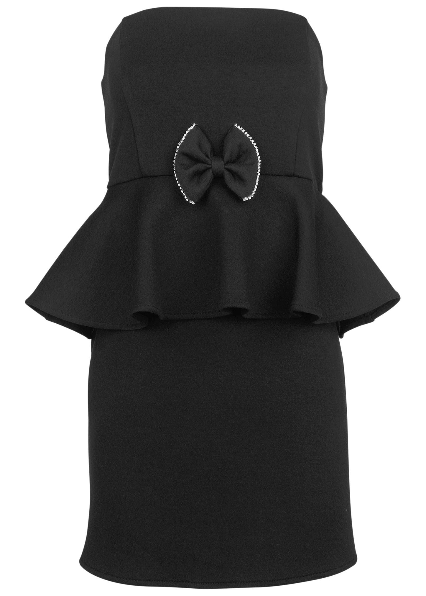 Rhinestone Bow Detail Mini Dress - Jet Black | Venus Value
