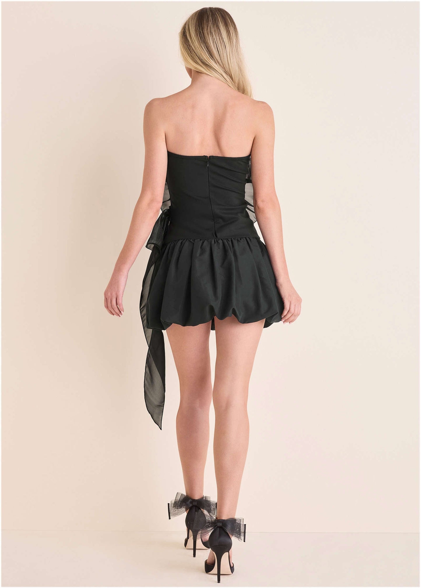 Rosette Bubble Mini Dress - Jet Black | Venus Affordable