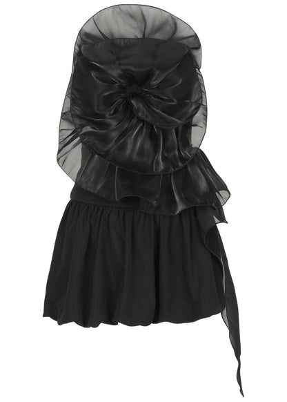Rosette Bubble Mini Dress - Jet Black | Venus Affordable
