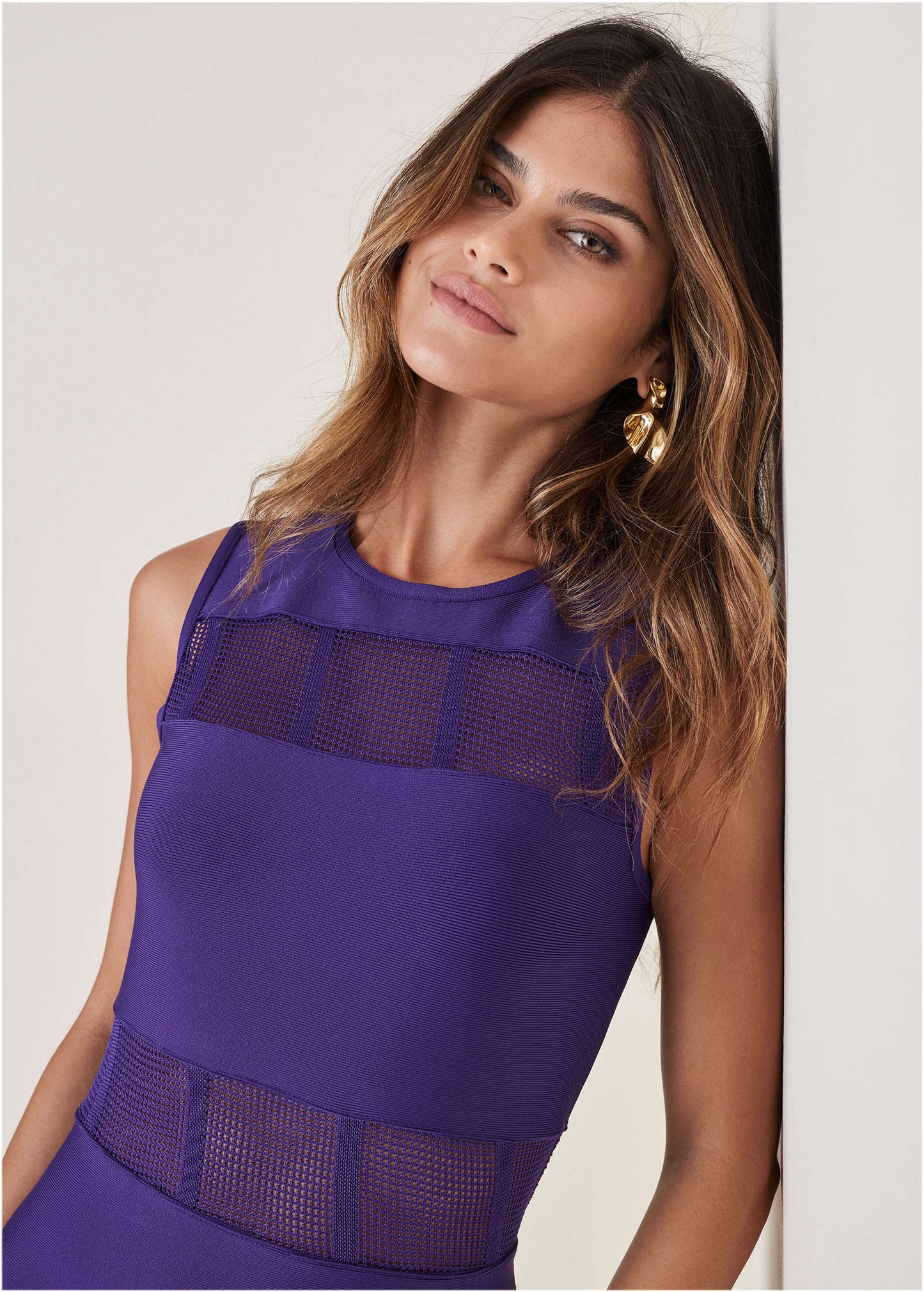 Mesh Detail Bodycon Mini Dress - Violet Indigo | Venus Special Offer