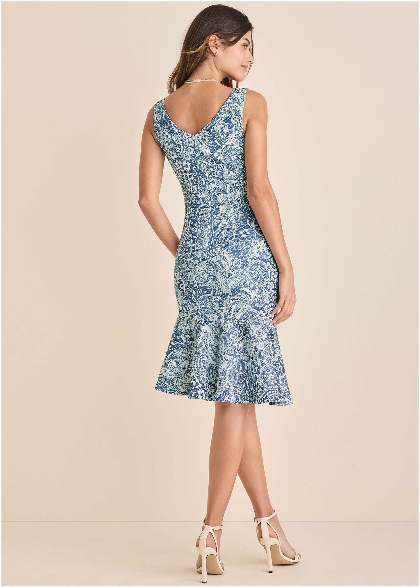 Ruffle Trim Detail Dress - Denim Anglaise Paisley | Venus Customer Favorite