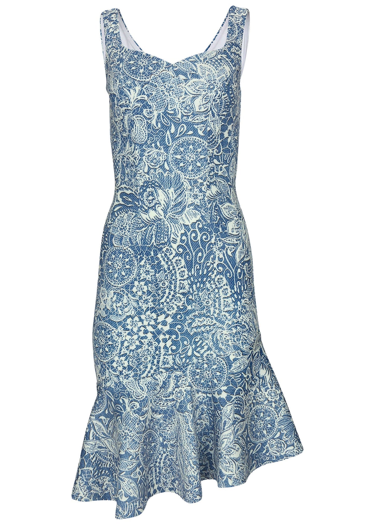 Ruffle Trim Detail Dress - Denim Anglaise Paisley | Venus Customer Favorite