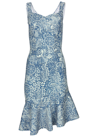 Ruffle Trim Detail Dress - Denim Anglaise Paisley | Venus Customer Favorite