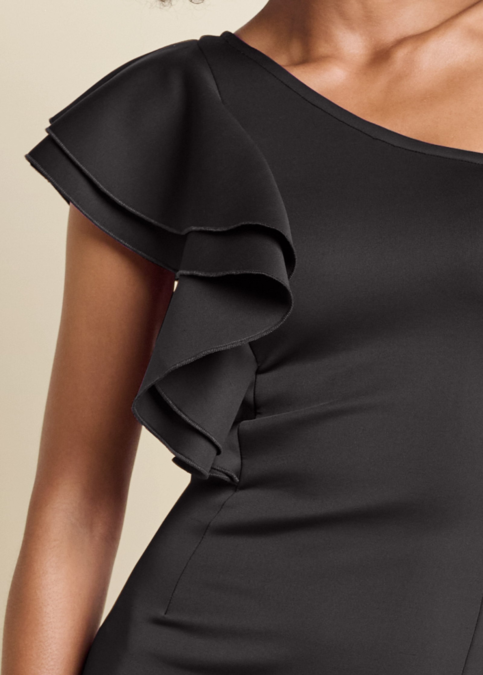 One-Shoulder Ruffle Dress - Black | Venus Sale