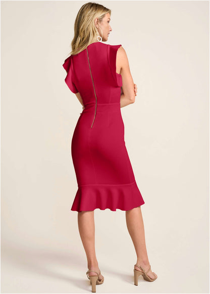 Ruffle Detail Dress - Barberry | Venus Affordable