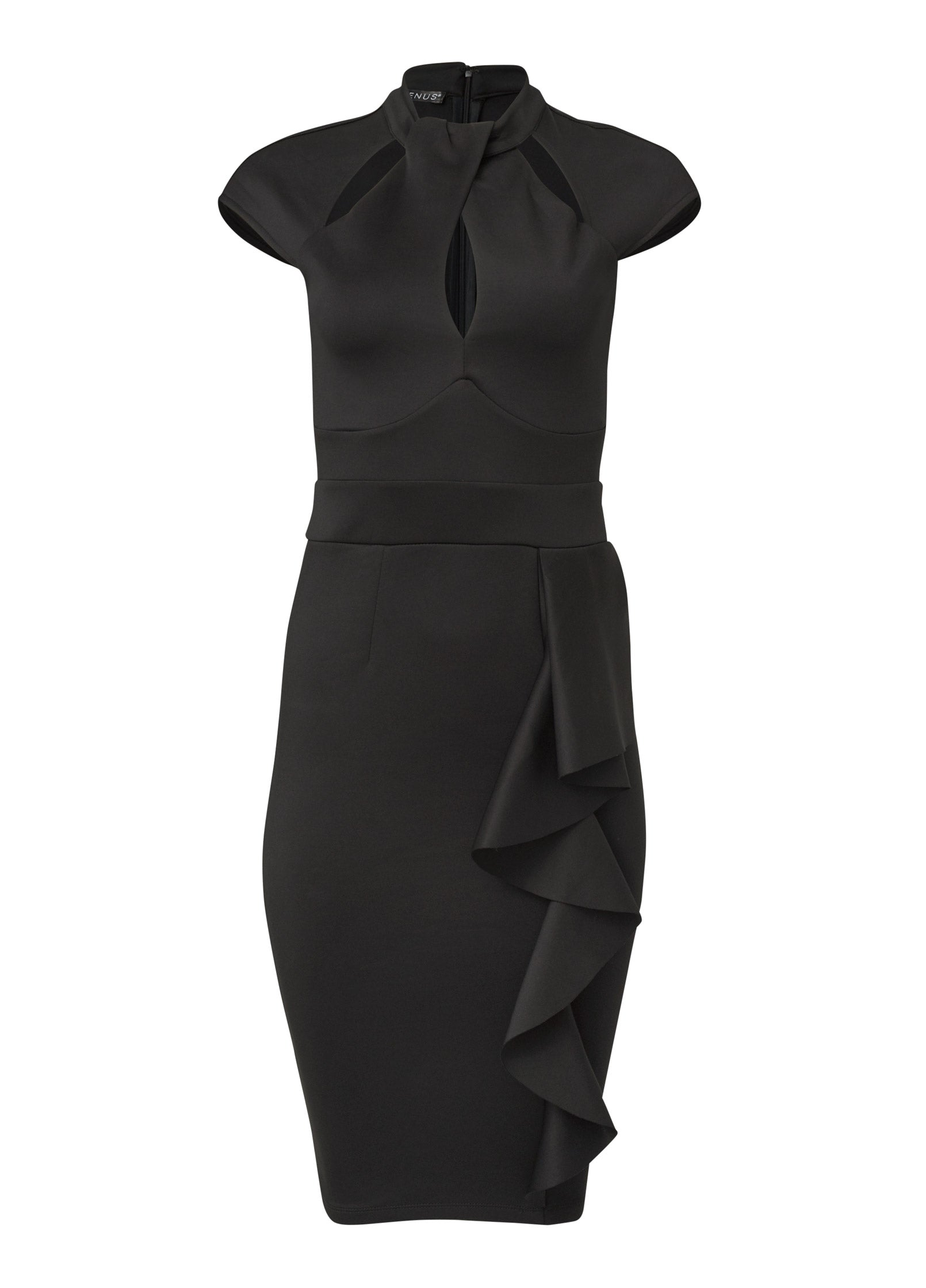 Cutout Ruffle Dress - Black | Venus Budget Friendly