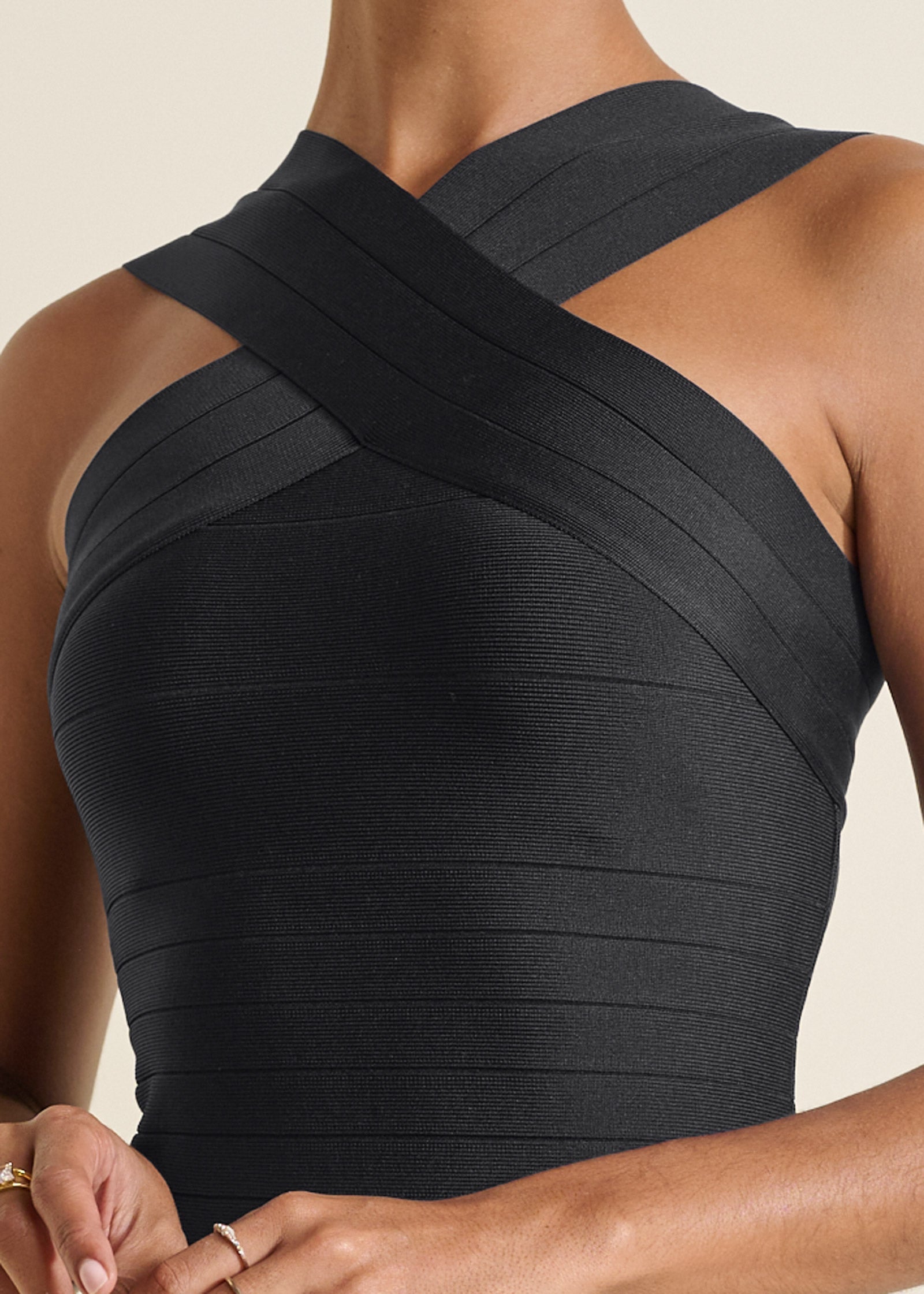 Cross-Neck Bandage Dress - Jet Black | Venus Great Deal