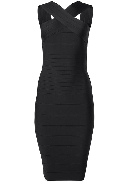 Cross-Neck Bandage Dress - Jet Black | Venus Great Deal