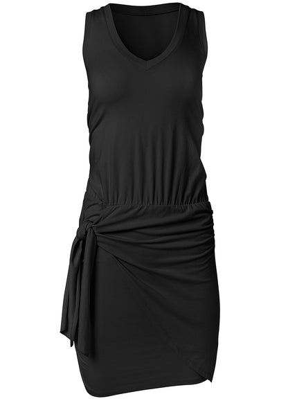 V-Neck Side Wrap Mini Dress - Black | Venus Featured