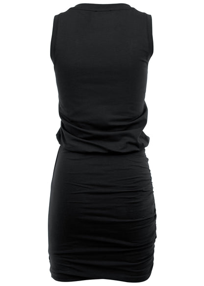 V-Neck Side Wrap Mini Dress - Black | Venus Featured
