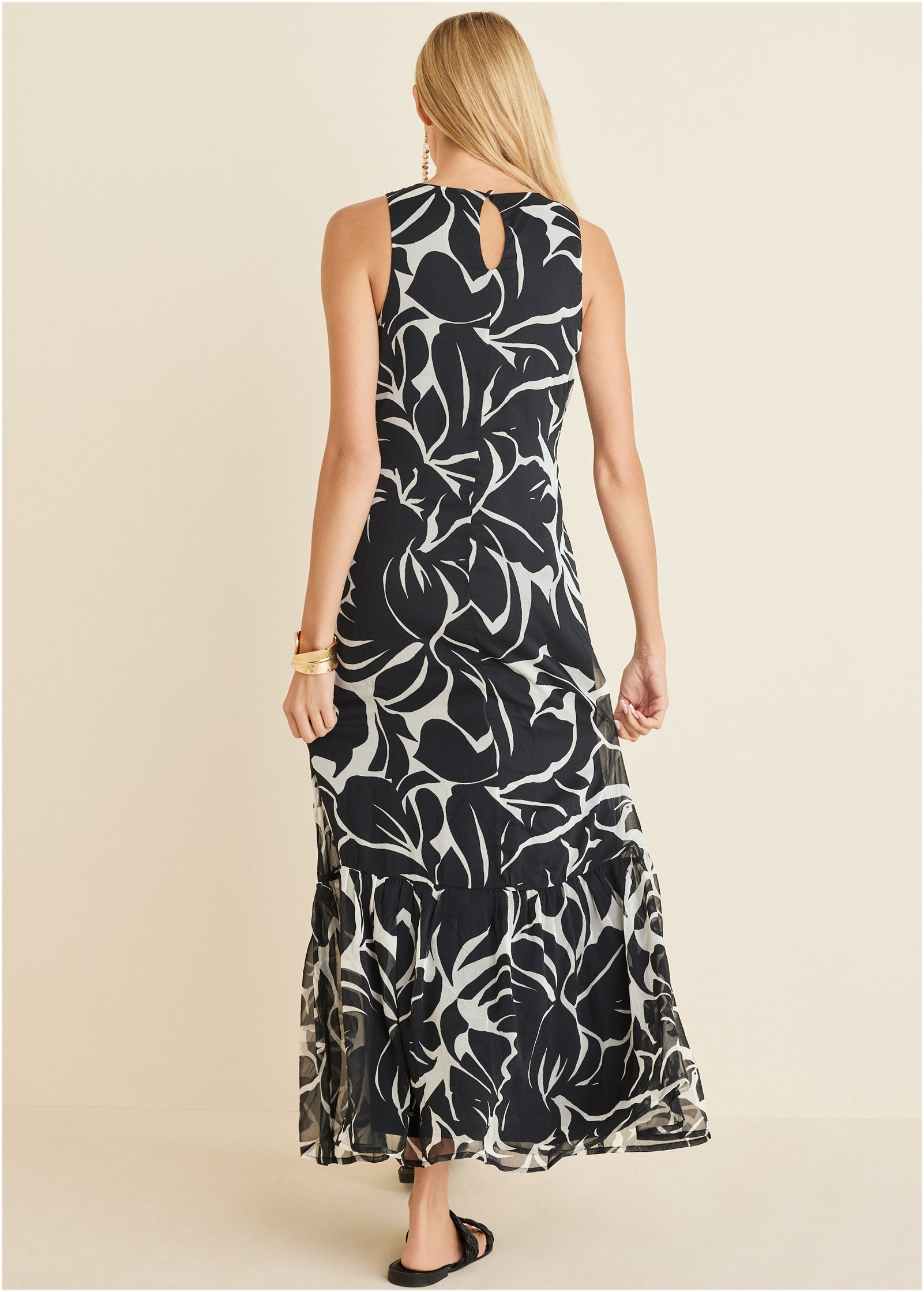 Ruffle Hem Maxi Dress - Woodcut Botanical | Venus Customer Favorite