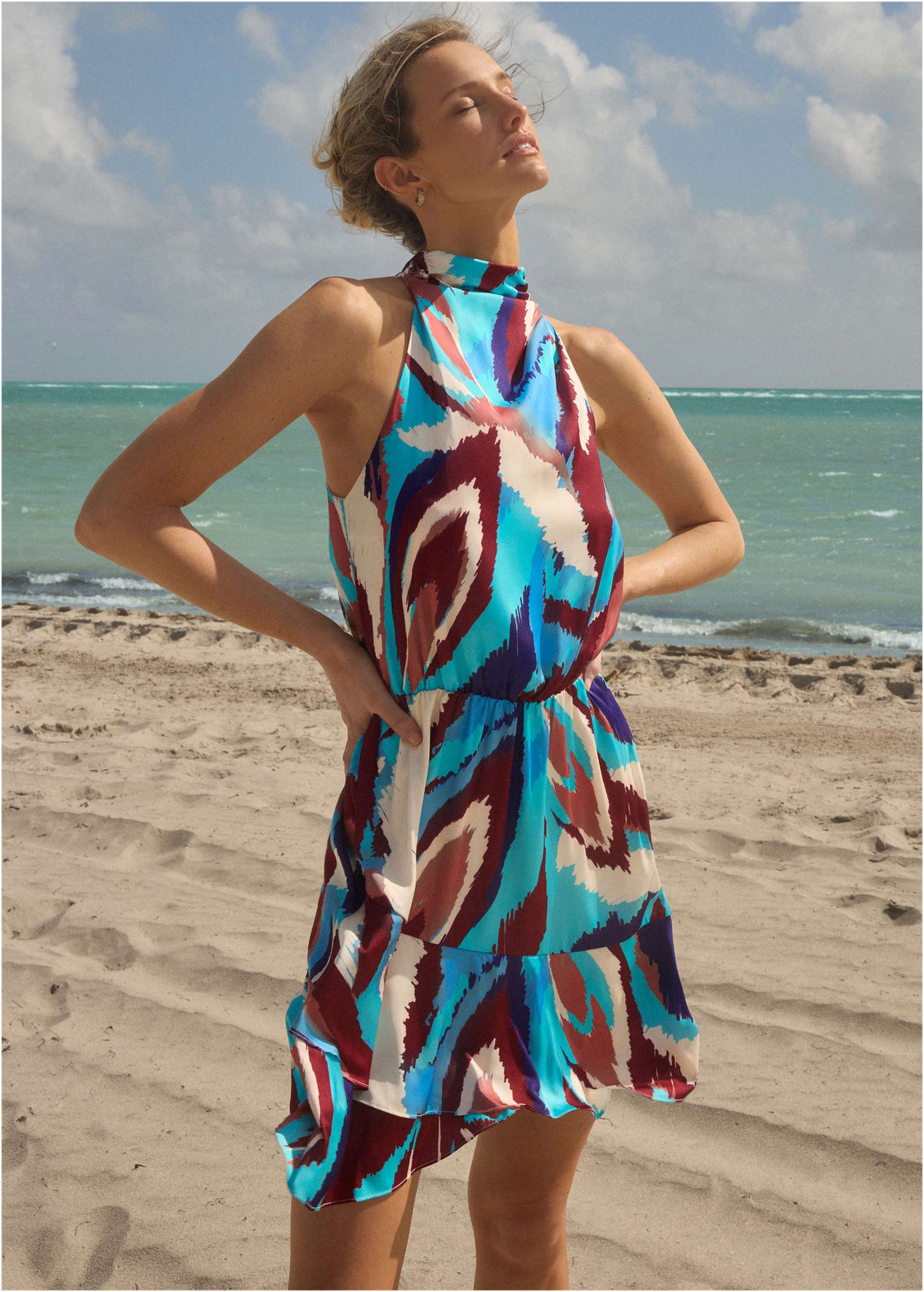Printed Halter Mini Dress - Ikat Flowers | Venus Sale