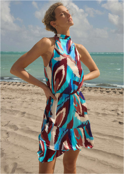 Printed Halter Mini Dress - Ikat Flowers | Venus Sale