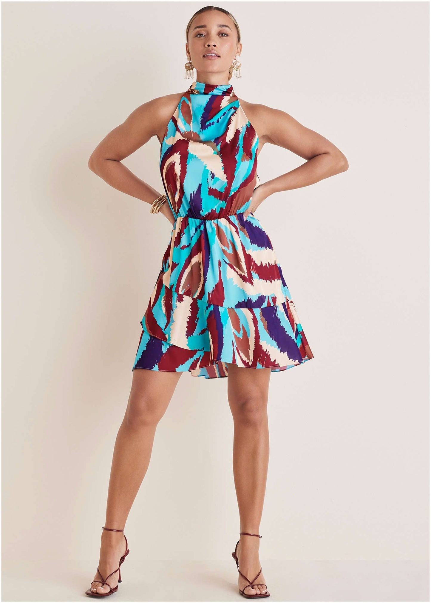 Printed Halter Mini Dress - Ikat Flowers | Venus Sale