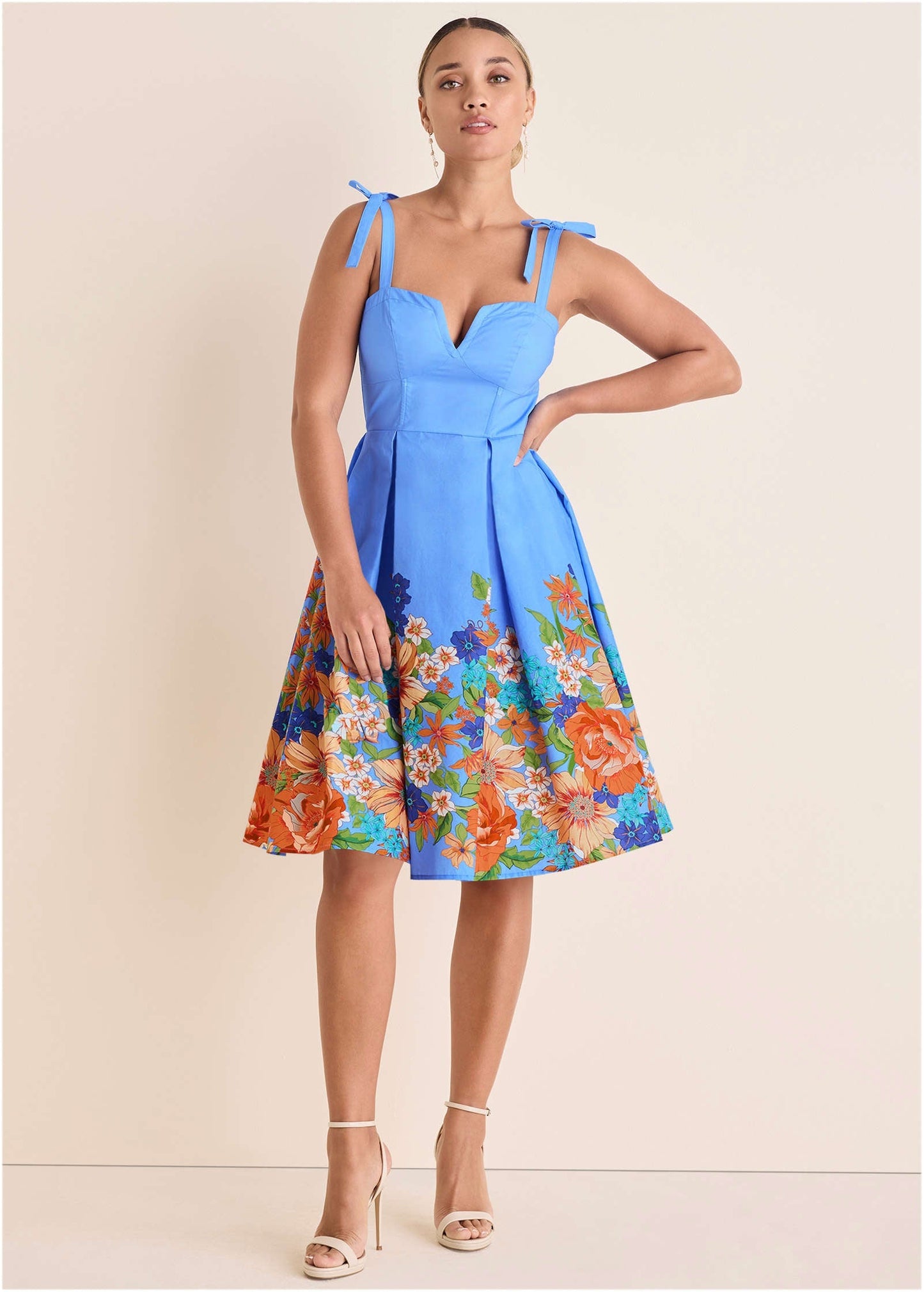 A-Line Poplin Dress - Voyage Bouquet Border Floral | Venus Affordable