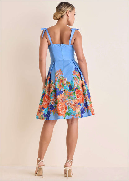 A-Line Poplin Dress - Voyage Bouquet Border Floral | Venus Affordable