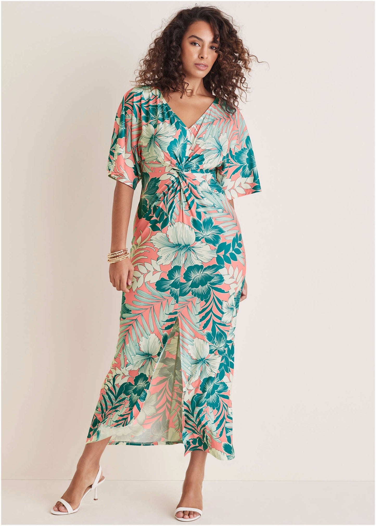Twist Front Maxi Dress - Tropicana Peach Floral | Venus Great Deal