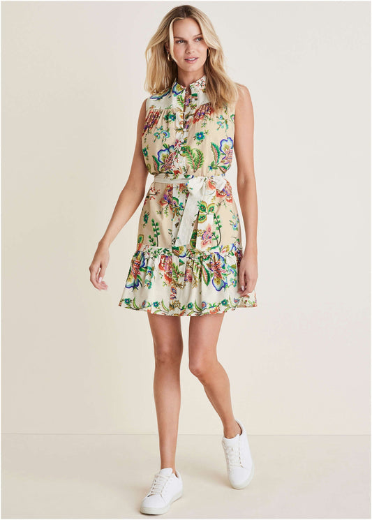 Ruffle Hem Shirt Dress - Allover Needlework Floral | Venus Special Offer